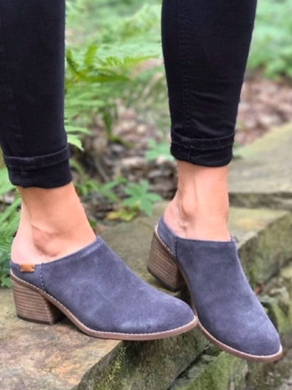 Toms Leila Grey Suede Blocked Heel Mules Size 8